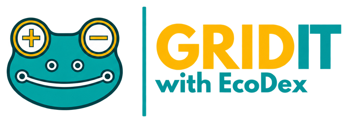 Galvanista frog beside the words Grid It with EcoDex