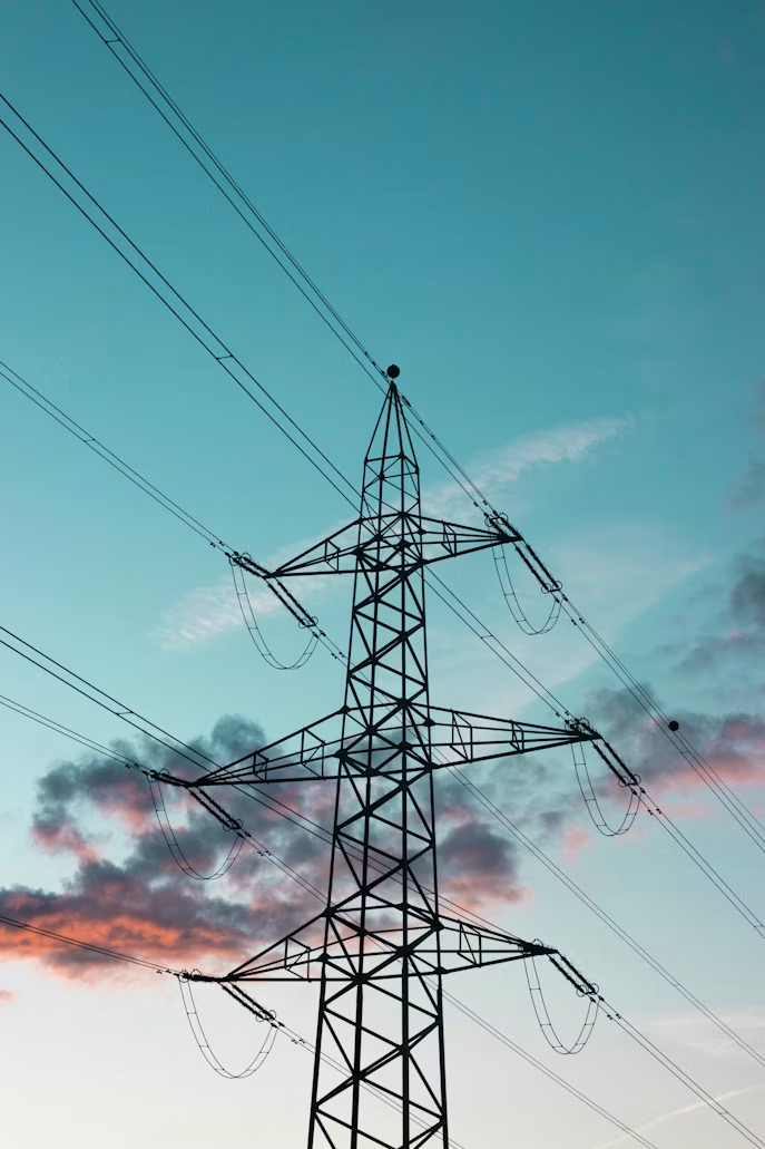 Electric transmission tower and power lines.